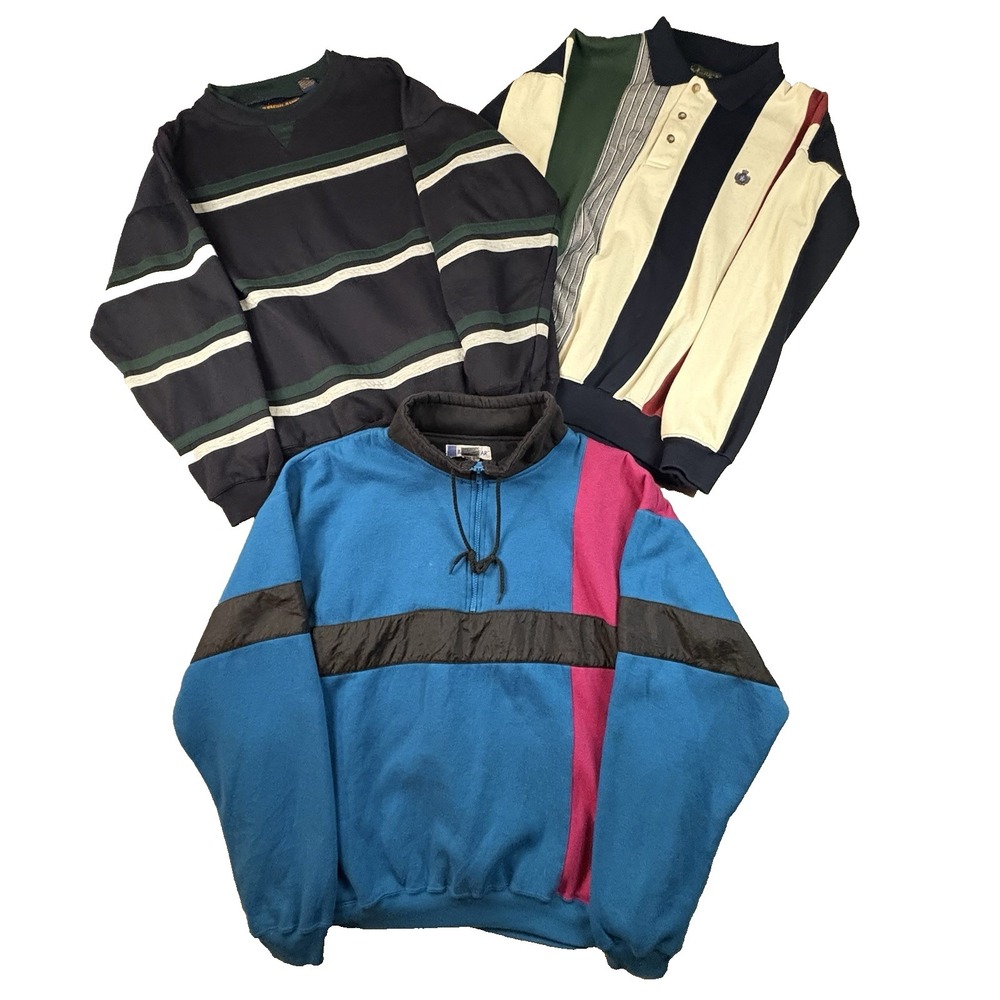 MIXED LOT OF 3 VTG 90's Men's L Colorblock/Striped Crewneck Sweatshirts SEE DESC - Picture 3 of 8